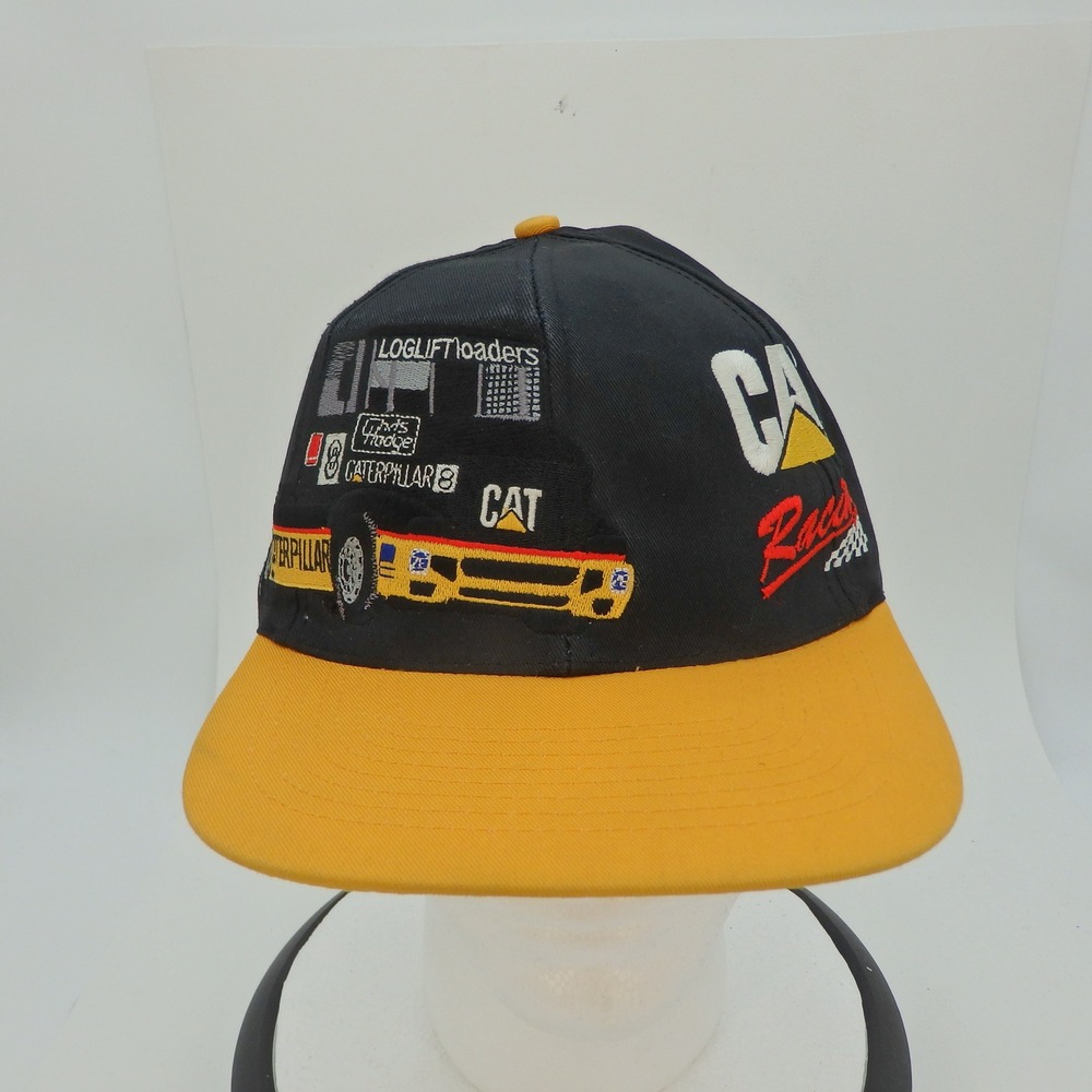 Caterpillar CAT Racing Snapback Hat Black Yellow Embroidered Mens One Size